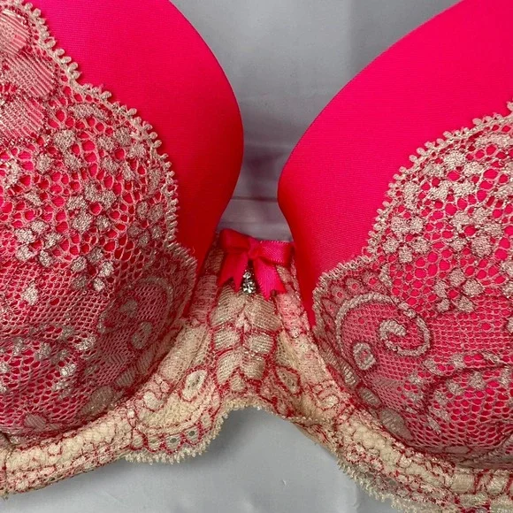 Victoria Secret Padded Lace Demi Bra 34D Underwire Dream Angels Pink Beige - Picture 2 of 7